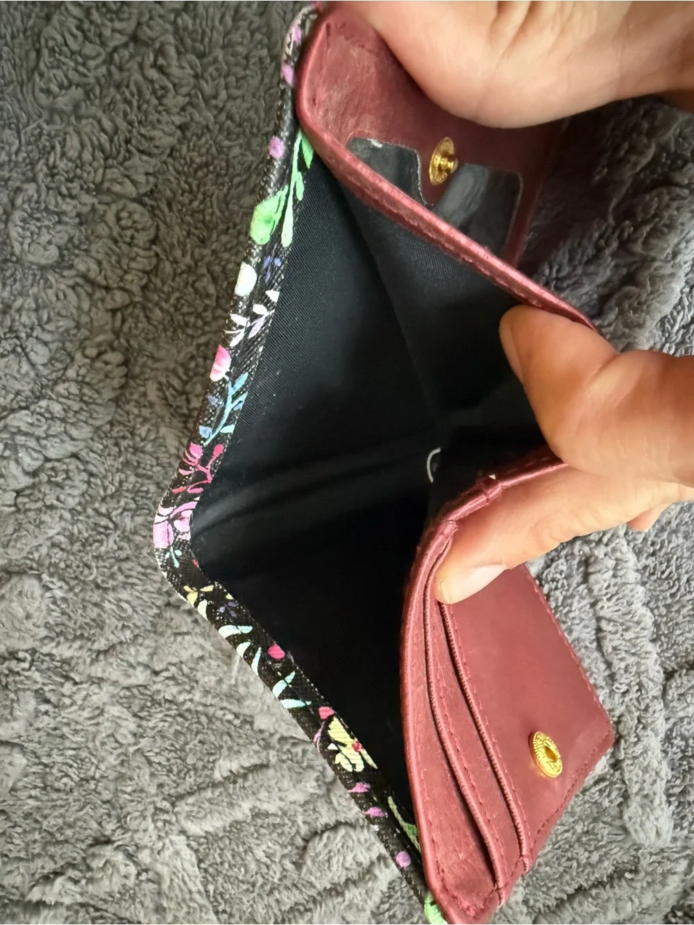Floral Compact Card Wallet - Black with Multicolor Floral Print